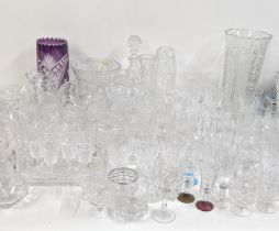 A mixed lot of glassware to include mostly crystal cut glass to include various drinking glasses,