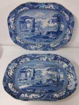Two early 19th century Copeland blue and white meat plates in Spode Italian pattern with gravy