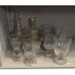 Glassware to include two decanters including a Georgian example together with 19th century and later