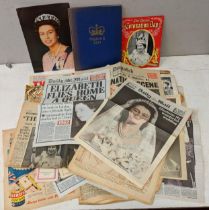 Royal commemorative papers including newspaper headlines form WWI and WWII, special Coronation