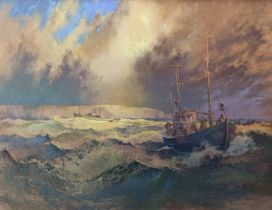 John Chamberlain - large oil on canvas entitled 'Choppy Weather', 121.5cm x 90cm framed Location: