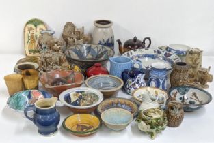 A mixed lot of studio art pottery to include various jugs, vases, bowls and other items Location: