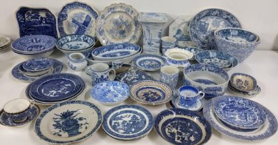 Mixed blue and white porcelain to include an 18th century faience plate, Royal Lily pattern cup with