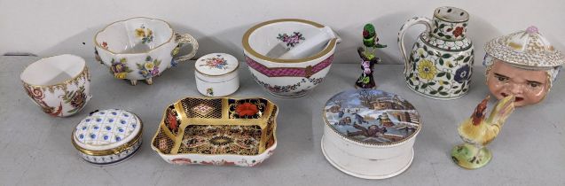 A mixed lot to include a Meissen cup, Royal Crown Derby, cup with Augustus Rex signature, a pot lid,