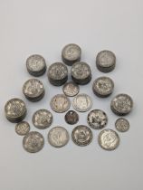 British coins - A collection of pre-1947 George V and George VI shillings, sixpence, and threepence,