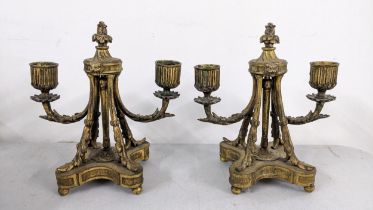 A pair of 19th century French gilt metal Neoclassical two branch candlesticks A/F Location: