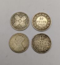 Mixed Coins - A group of three Victorian 'Gothic' type Florins, along with a dated 1900 Newfoundland