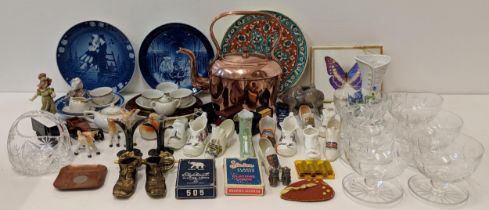 A mixed lot of ceramics and glassware to include Royal Copenhagen, Goss china, model vehicles and