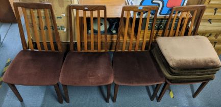 A set of four retro G-Plan Fresco dining chairs, together with eight loose cushions Location: