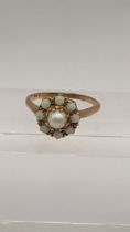 A 9ct gold opal and pearl cluster ring, 3.2g, Location: CAB7