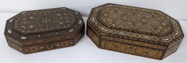 Two early 20th century Middle Eastern marquetry inlaid boxes, possibly Syrian, both inlaid with