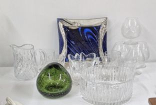 A mixed lot of glassware to include a Whitefriars doorstop, Orrefors bowl together with a crystal