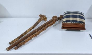 Three root carved walking sticks to include a 19th century Irish example together with a Victorian