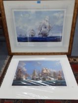 Two limited edition prints of war galleons, one a Royal Mint classics ' HMS Victory' leading the