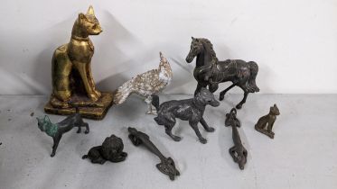 A mixed lot to include a Victorian pounce pot modelled as a dog A/F, bronze miniature model of a