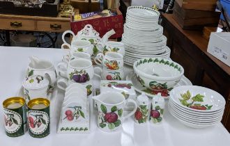 Portmeirion dinner and teaware to include Pomona pattern teapot, cups, plates, butter and other