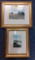 Two embroidered pictures 25x16cm and 12x17cm of farmland country scenes using various stitching