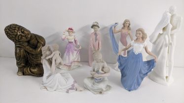 Mixed figures to include a Royal Doulton images wedding day figural group and others Location: