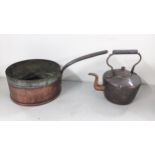 A Victorian copper large cooking pot together with a copper kettle Location: