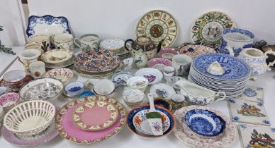 A mixed lot to include wall tiles, Royal Worcester cake stand, Staffordshire lusterware and other