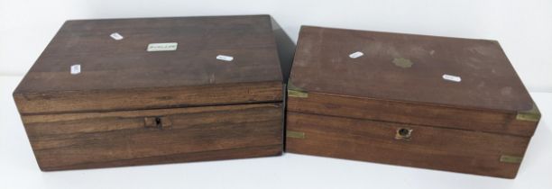 Two 19th century writing slopes to include a rosewood example having a fitted interior and mother of