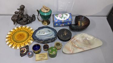 A mixed lot to include a micro mosaic pill box, Calibri table lighter, cloisonne box and other items