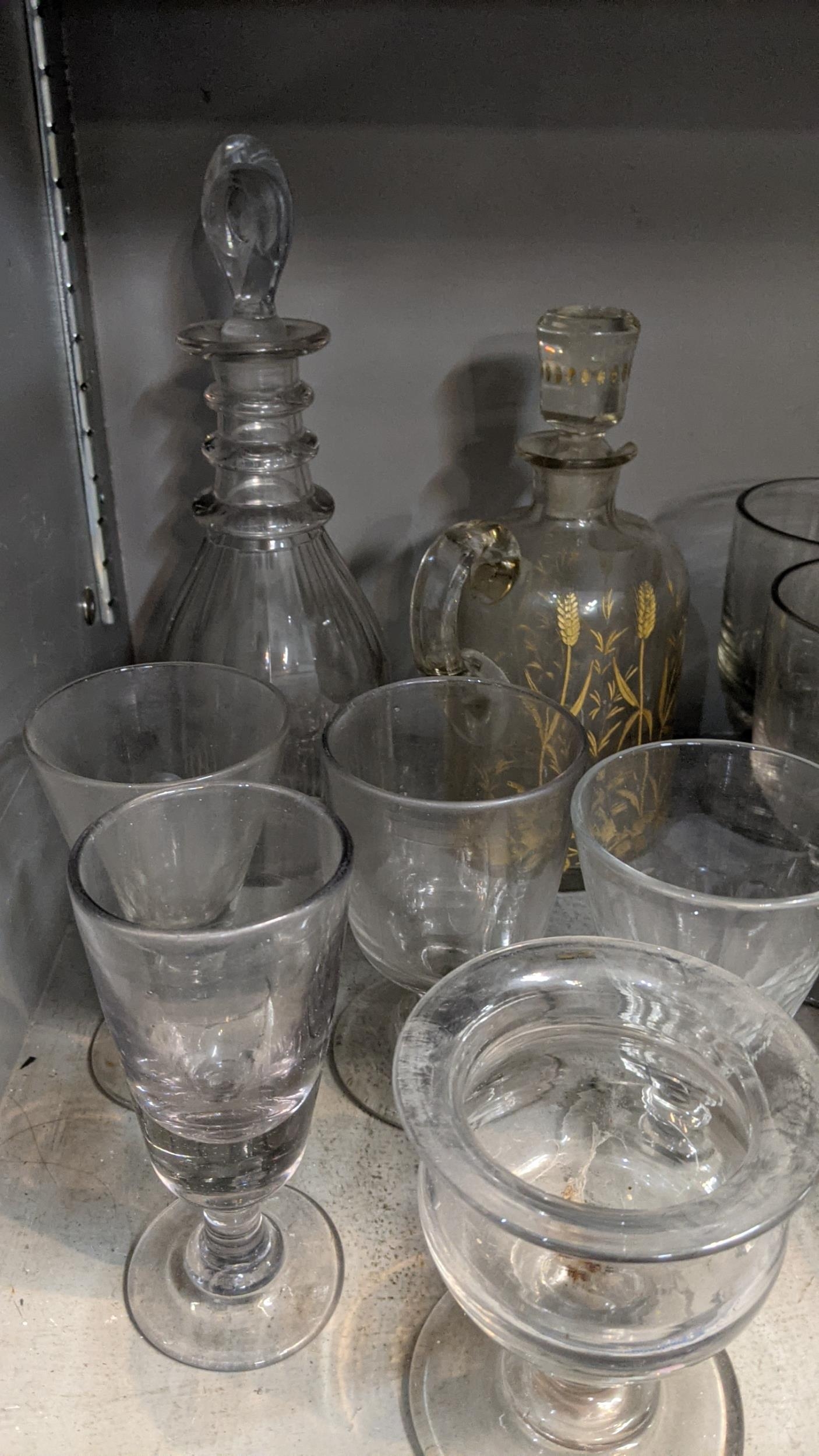 Glassware to include two decanters including a Georgian example together with 19th century and later - Image 3 of 4