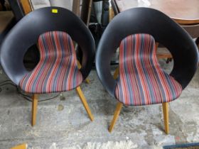 A set of four Swedish design Skandiform dining chairs with striped upholstered seats, and square