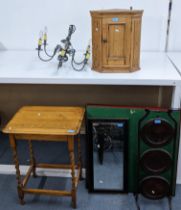 Mixed furniture to include a barley twist table corner cabinet, cake stand and other items Location: