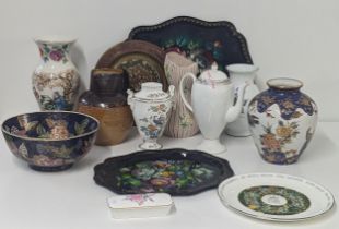 Mixed ceramics to include a Doulton Lambeth stoneware jug, Wedgwood Kutani crane vase, Royal