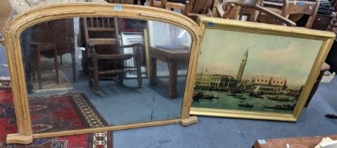 A late 19th.early 20th century overmantel mirror together with a Venetian scene print Location: