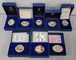 A collection of eight boxed Halcyon Days enamel trinket boxes Location: