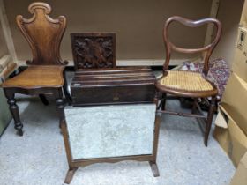 Small furniture to include a small chest with interior tray, a Regency hall chair, a carved