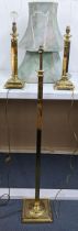 A vintage brass standard lamp together with a pair of table lamps Location: