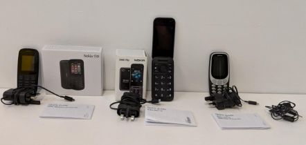 Three mobile phones to include a Nokia 130, a Nokia 2660 flip and a Nokia 3310 3G Location: