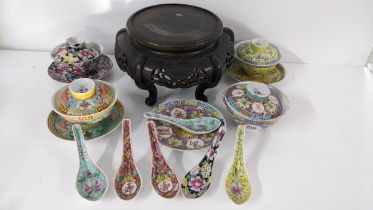 Mixed Oriental items to include a Chinese millefleur tea-bowl and others together with a vase