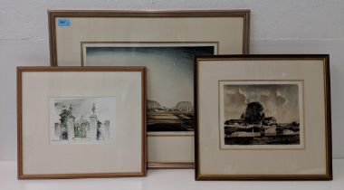 Rowland Hilder - 'The Farm Yard' and 'Evening Star' etching 2/25 and 22/150 limited edition, Edna