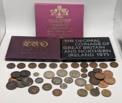 Mixed coins to include UK annual proof sets, 1971 and one other, a 1974 Swaziland proof set and