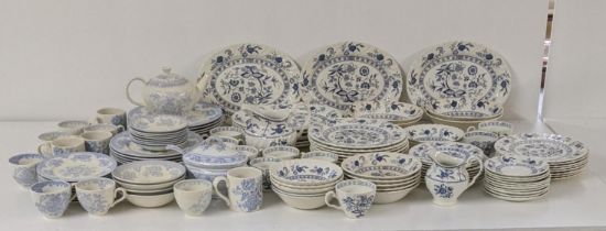 A large collection of blue and white teal dinner services, to include Johnson brothers service and