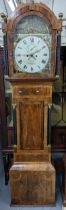 A George III mahogany 8-day longcase clock having an arched top painted dial flanked by Corinthian