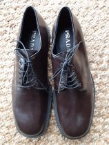 Prada-Movie Wardrobe Interest-A pair of 1983 gents brown patent Derby lace-up shoes, as new, no