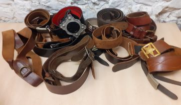 A quantity of vintage leather belts A/F to include military and USSR examples. Location:1.4