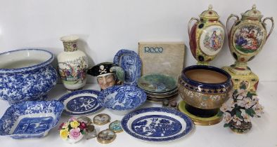 A mixed lot to include a pair of large Royal Vienna vases, semi-precious bonsai tree in a