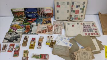 Tea and cigarette cards, British and World stamps to include Household Hints, Rugby International