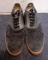 Louis Vuitton- A pair of gents navy suede lace up shoes with red rubber soles, model number