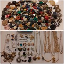 A quantity of costume jewellery to include cameo brooches, cufflinks, a 1980's D'Orlan gold tone