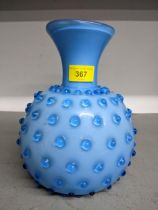 An Italian mid-century Empoli cased glass vase decorated with blue glass prunts Location:
