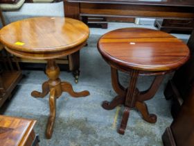 Two late 20th occasional pedestal tables with circular tops, highest 65cms Location: