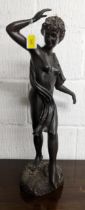 A contemporary patinated bronze statue of a marked lady with spare drapery on a textured