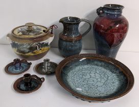 Mixed studio pottery to include a Llanbrynmair pottery bowl with matching ladle Location: